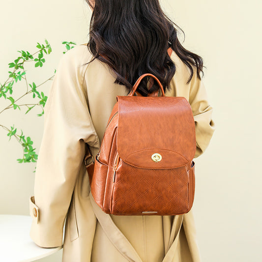 New Vintage High-capacity Soft Leather Ladies Shoulder Computer Backpack