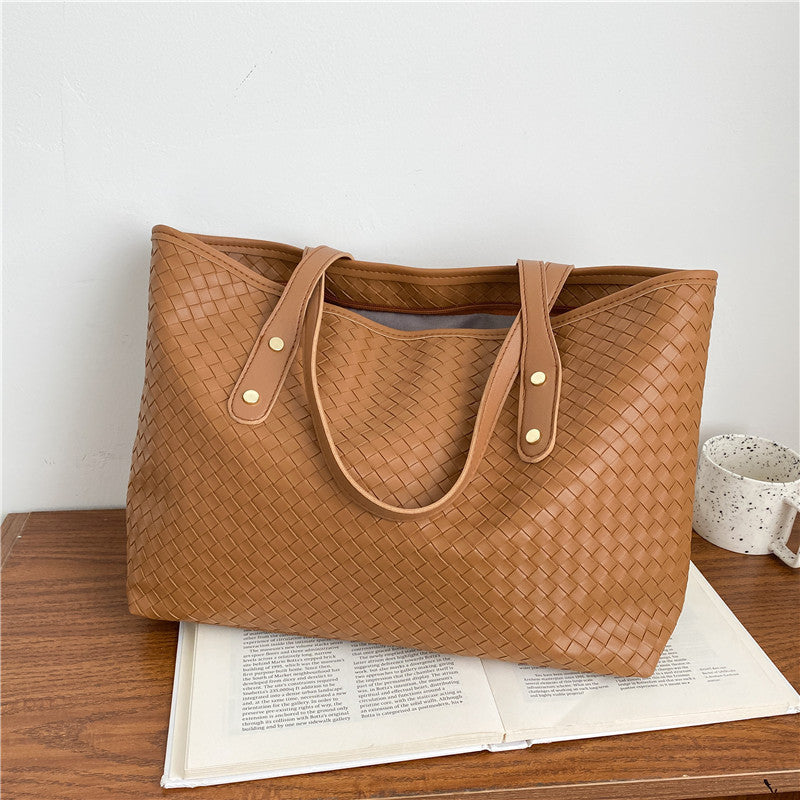 New Large Capacity Fashion Woven Single Shoulder Handheld Simple Tote Bag