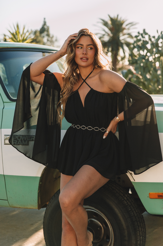 Off Shoulder Waves Flowy Romper