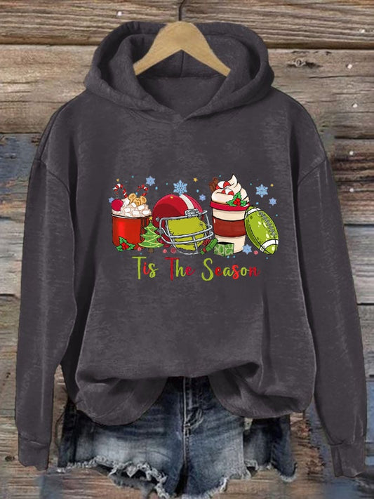 Women's Coffee Tis The Season Christmas Print Casual Hoodie