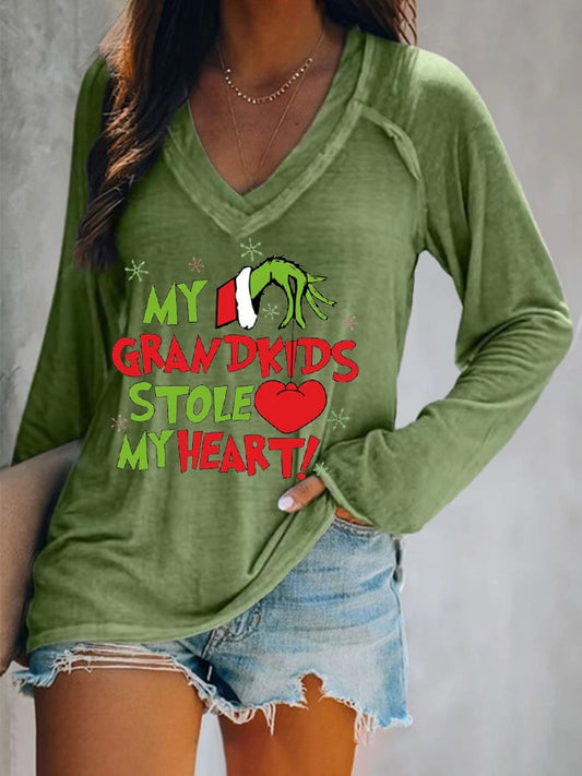 Women's My Grandkids Stole My Heart Print Long Sleeve T-Shirt