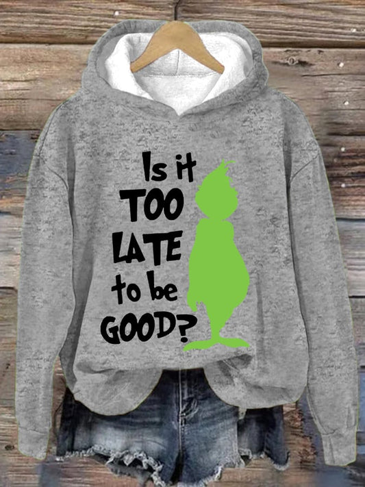 Women's Is It Too Late To Be Good? Christmas Cartoon Character Print Casual Hoodie