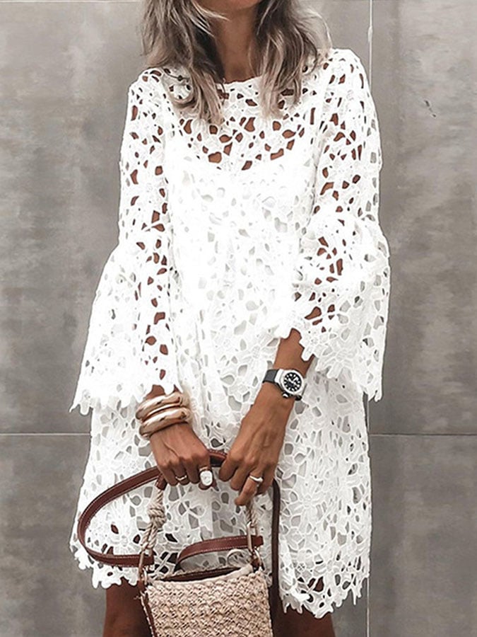 Elegant Lace Long Sleeve Casual Dress