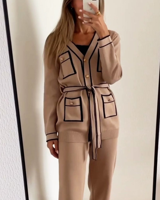 🔥Christmas Sale 🎁🎄-50% OFF-Elegant Color Contrast Two-piece Sweater Suit