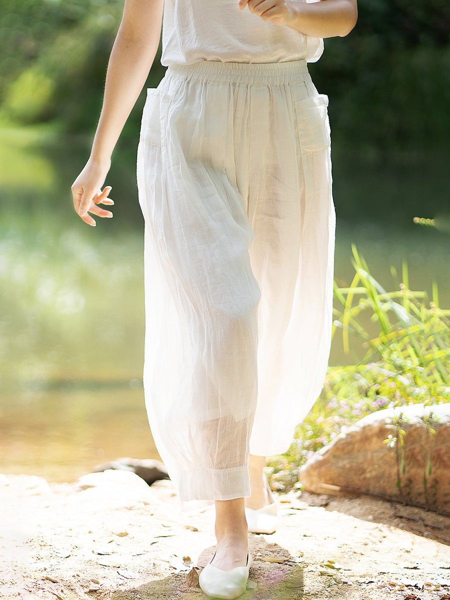 Women's Loose Linen Elastic Waist Pants