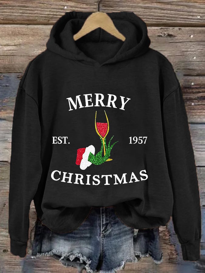 Women's Merry Grinchmas EST.1957 Drink Up Casual Hoodie