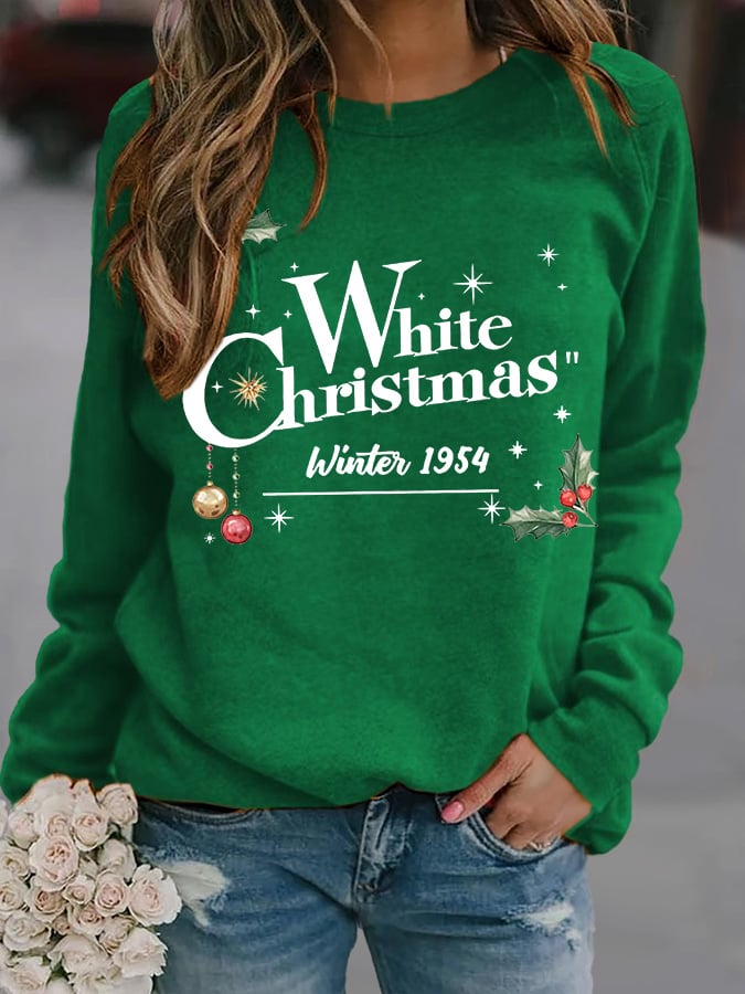 Women's White Christmas Print Casual Sweatshirt