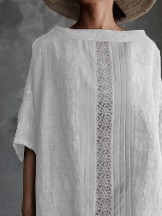 Solid Color Lace Design Loose Casual Shirt