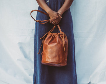 Summer bag, leather drawstring shoulder bag