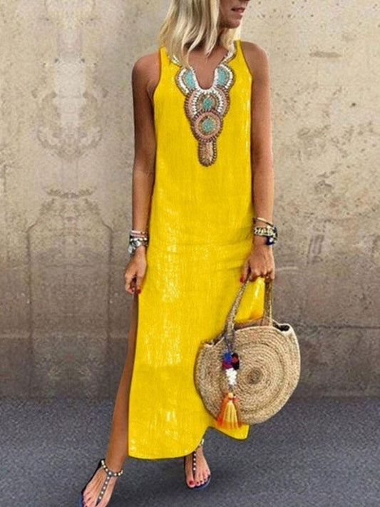 Bohemian Sleeveless V-Neck Long Dress