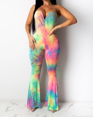 Tie-dye Tube Top Flared Jumpsuit