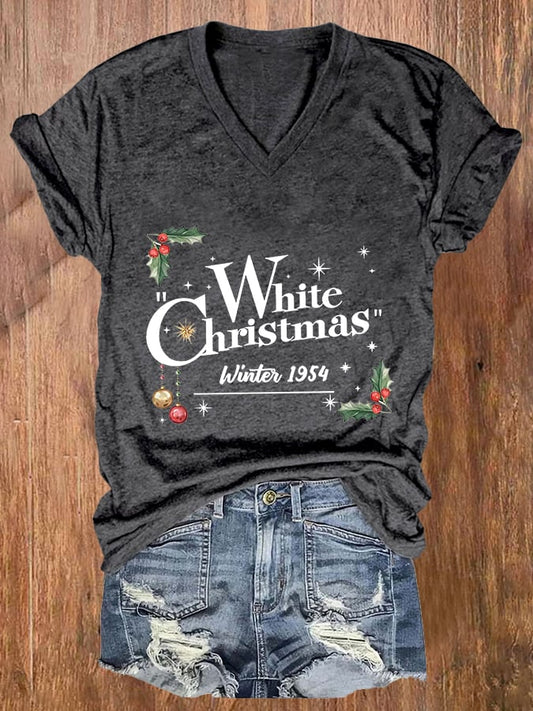 Women'S White Christmas Printed Casual T-Shirt