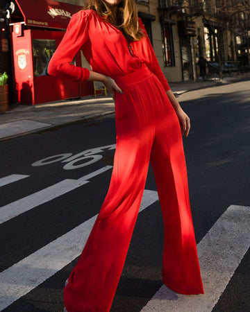 Long Sleeve Solid Color Straight Leg Jumpsuit