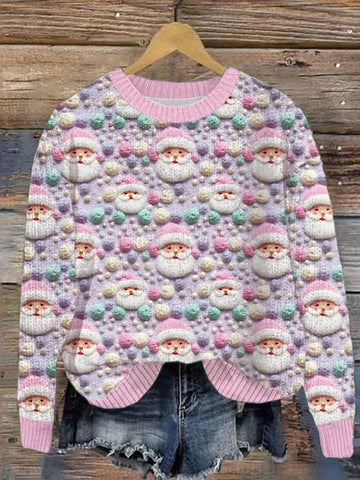 Women's Christmas Santa Print Round Neck Sweater