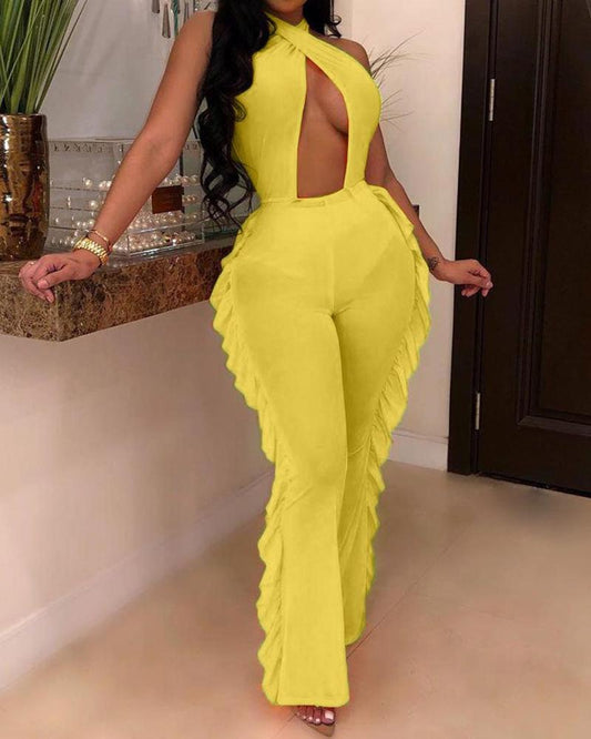 Pure Color Net Yarn Jumpsuit