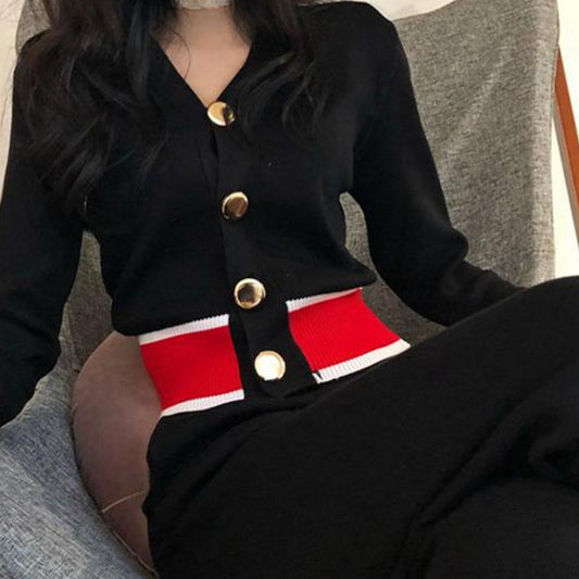 🔥Christmas Sale 🎁🎄-50% OFF-Fashion Classic Buttons Color Block Two-piece Set