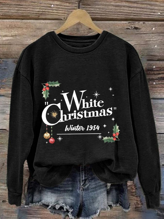 Women'S White Christmas Print Casual Sweatshirt