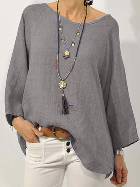 Cropped Cotton Sleeve Linen T Shirt Top