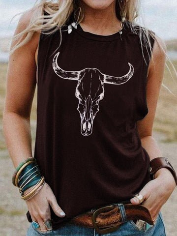 Wisherryy Casual Horn Print Sleeveless Tank Top