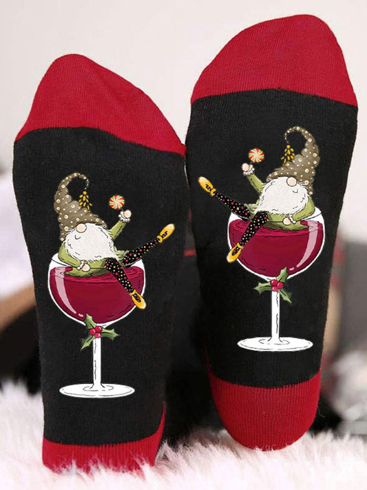 Gnome Wine Glass Unisex Crew Socks