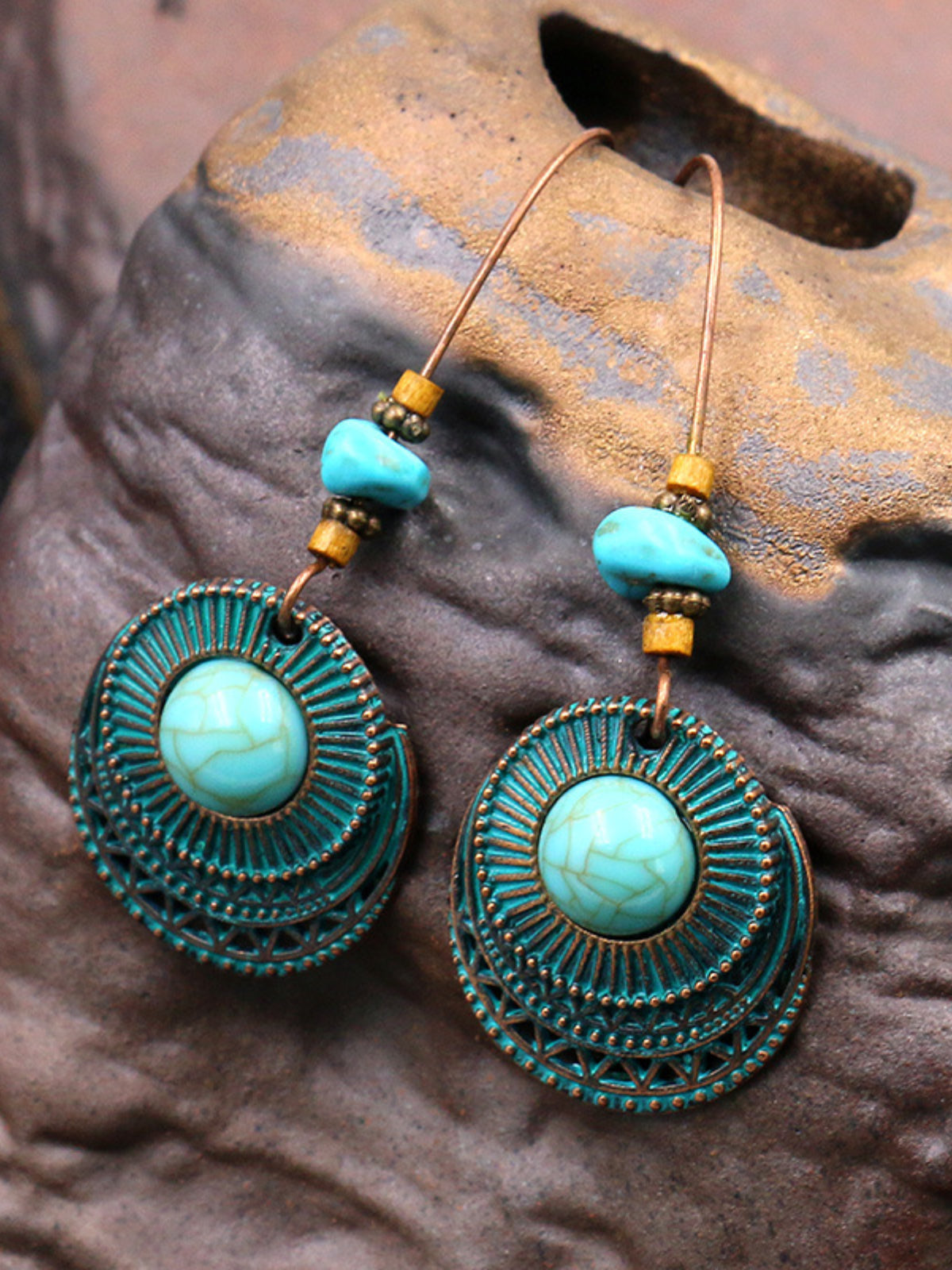 Wisherryy Alloy Creative Big Ear Hook Turquoise Earrings