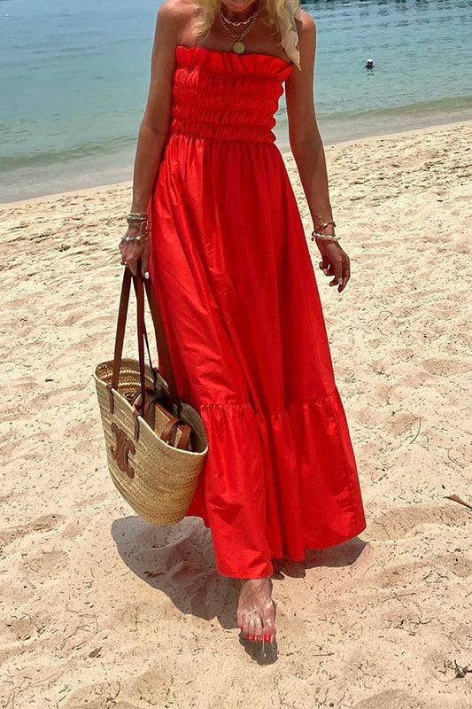 Passionate Beach Pleated Bandeau Resort Long Dress