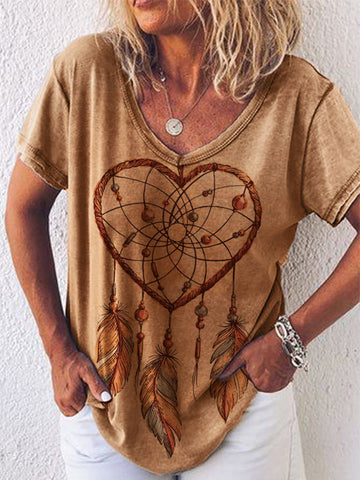 Heart Dream Catcher V Neck T Shirt