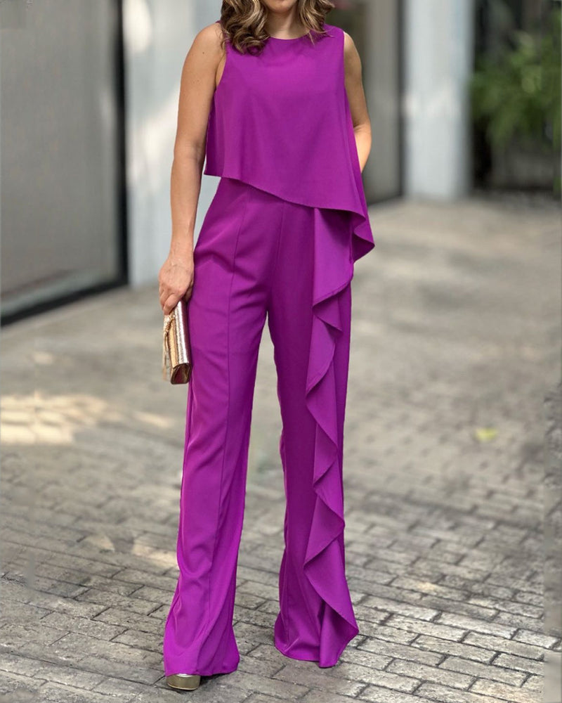 Fashion Solid Color Sleeveless Jumpsuit