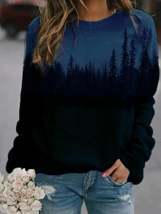 Forest Silhouette Contrast Print Sweatshirt