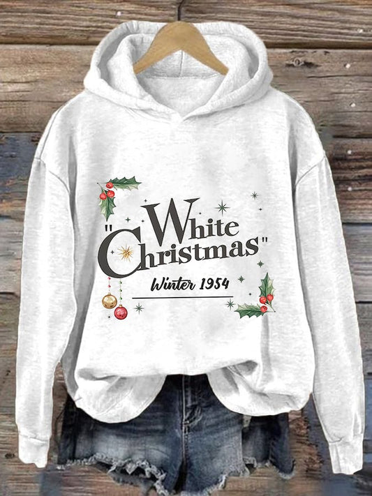 Women's White Christmas Print Casual Hoodie