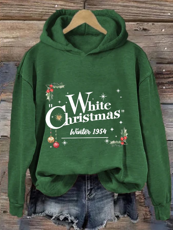 Women's White Christmas Print Casual Hoodie