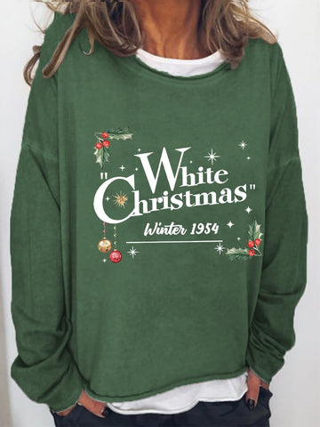 Women White Christmas Print Casual Sweatshirt