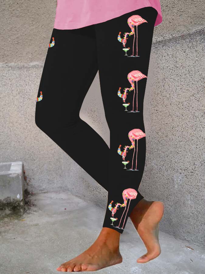 Women's Merry Christmas Flamingo Fun Print Print Leggings