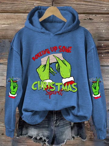 Women's Rolling Up Some Christmas Spirit Print Hooded Sweatshirt