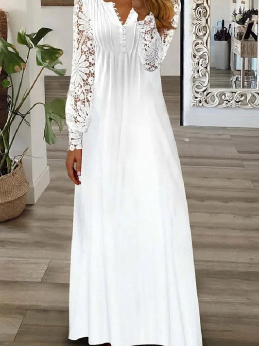 Casual Paneled Lace Long-Sleeved Dress