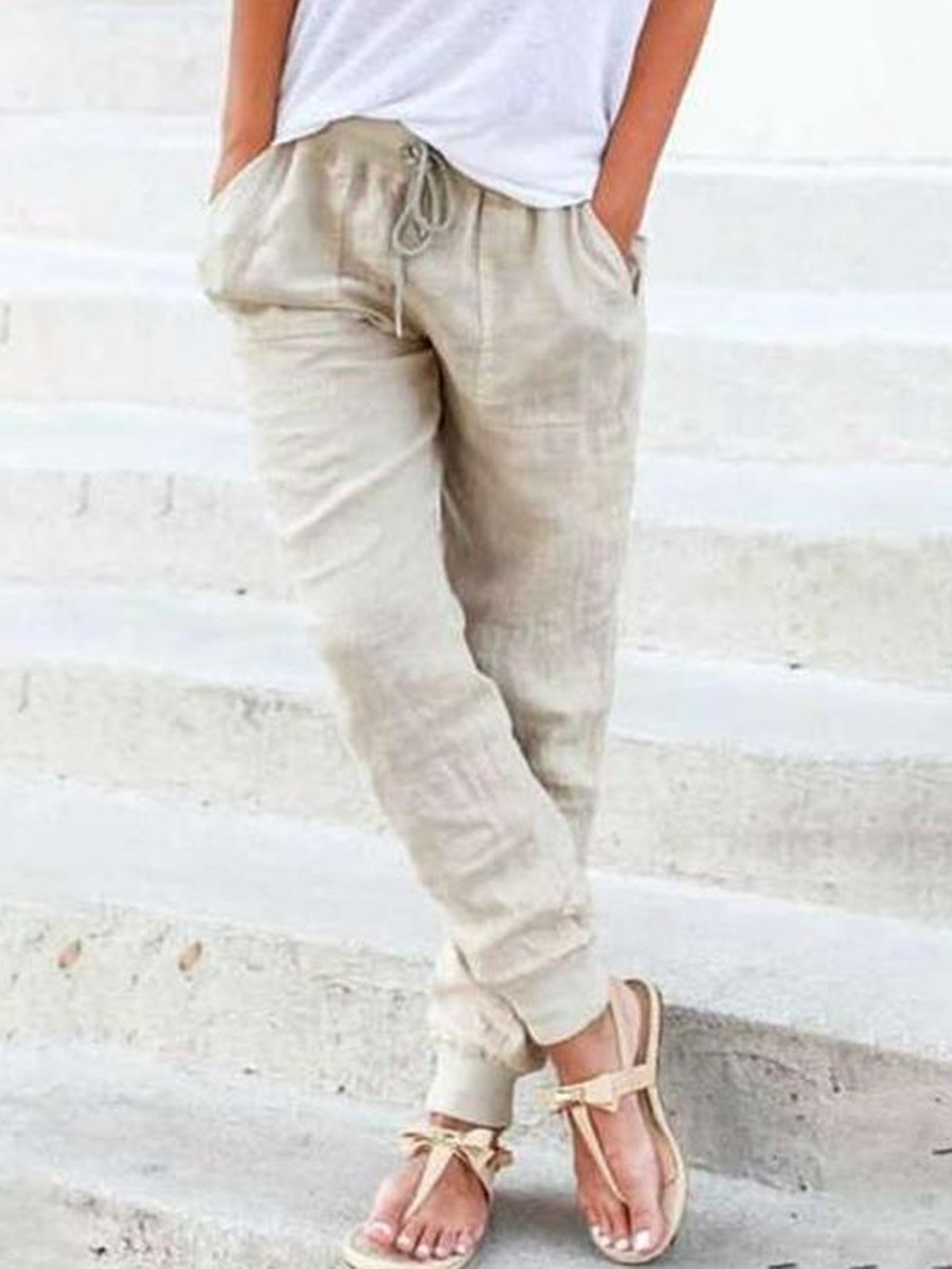 Women's Casual Pure Color Elastic Waist Pants