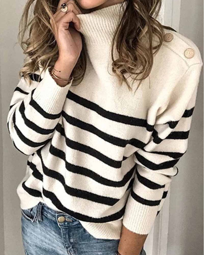 🔥Christmas Sale 🎁🎄-50% OFF-Button Design Striped Sweater