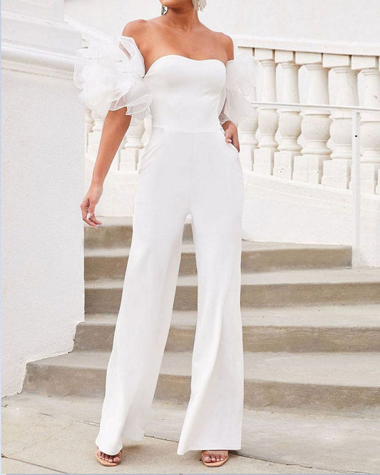 Stretch slim and strapless solid color jumpsuit