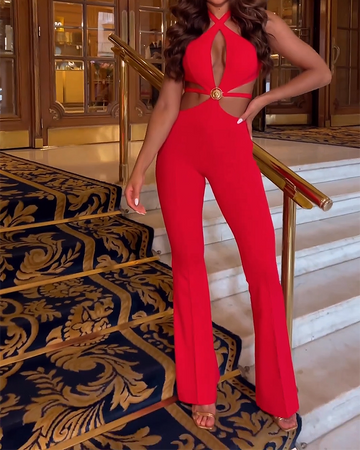 Halter Neck Cutout Jumpsuit