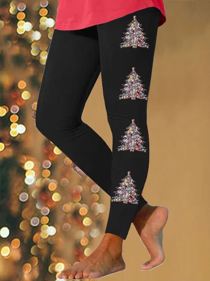 Women's Shiny Christmas Tree Print Leggings