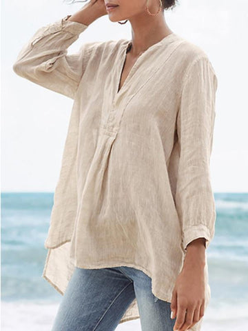 Women's thin cotton and linen 9-point sleeve shirt