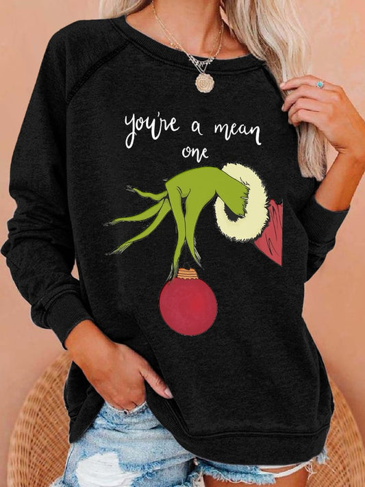 Retro Christmas You're A Mean One Print Sweatshirt