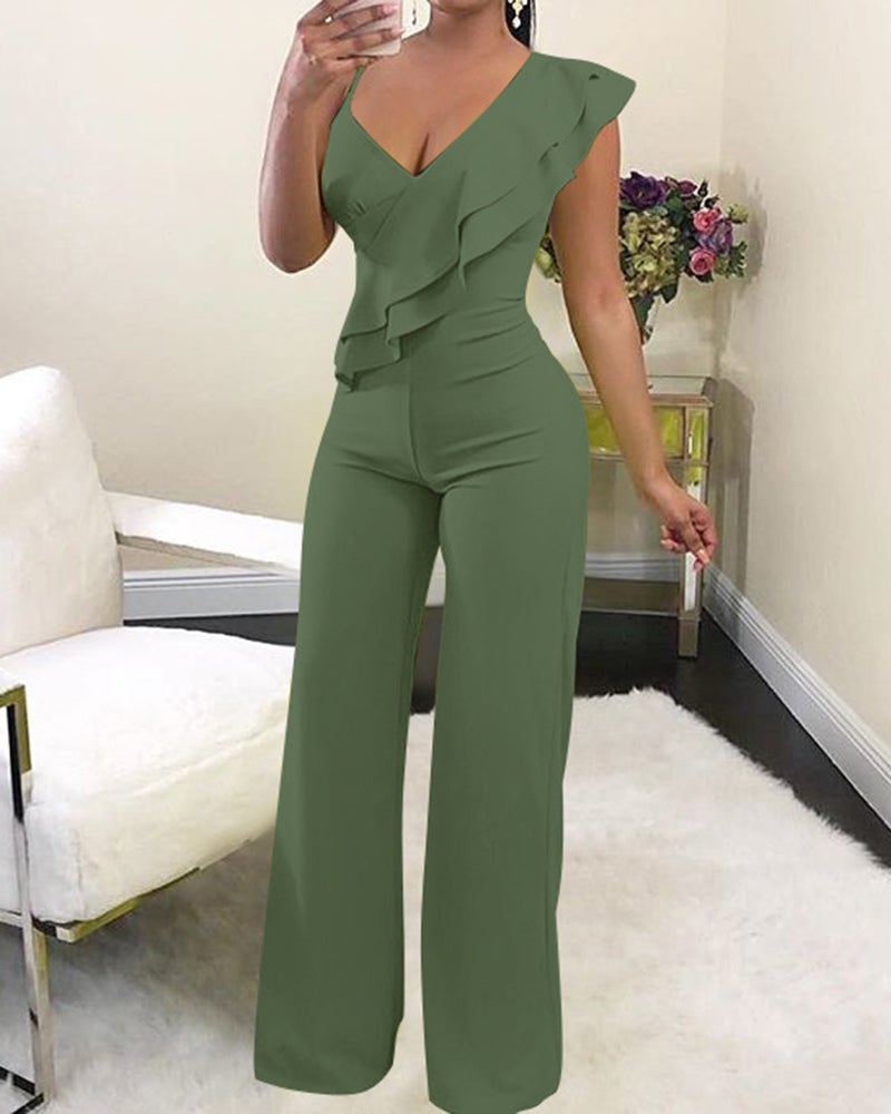 Ruffle Sling Straight-leg Jumpsuit