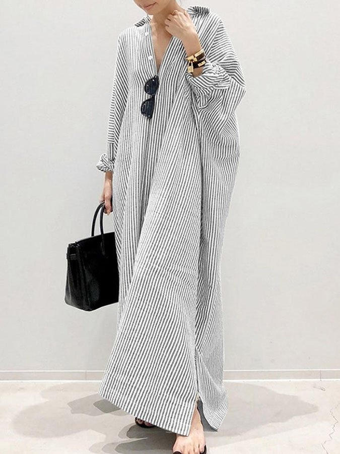 Striped Cardigan Loose Irregular Dress