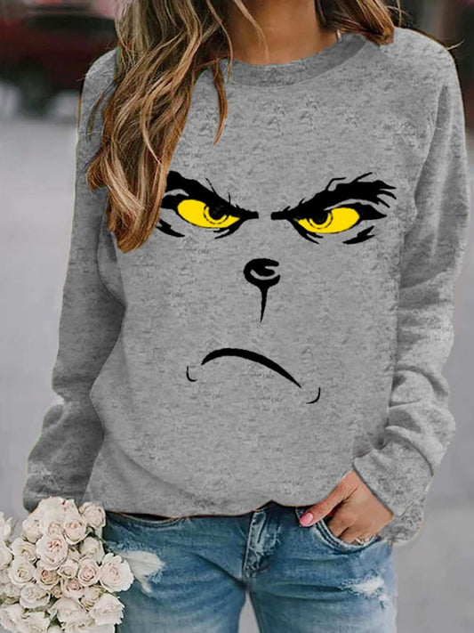 Women's Funny Christmas Cartoon Character Print Casual Sweatshirt