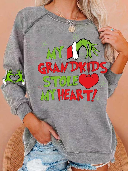 Women My Grandkids Stole My Heart Christmas Print Casual Sweatshirt