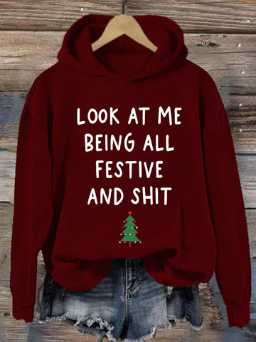 Women's Christmas Red Casual Print Sweatshirt