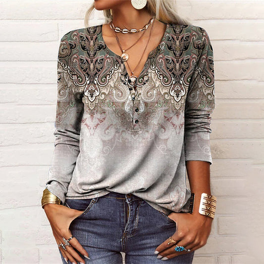 Casual Vintage Print Long Sleeve T-Shirt