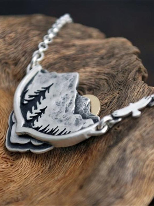 Wisherryy Sunrise Landscape Inspired Carving Necklace