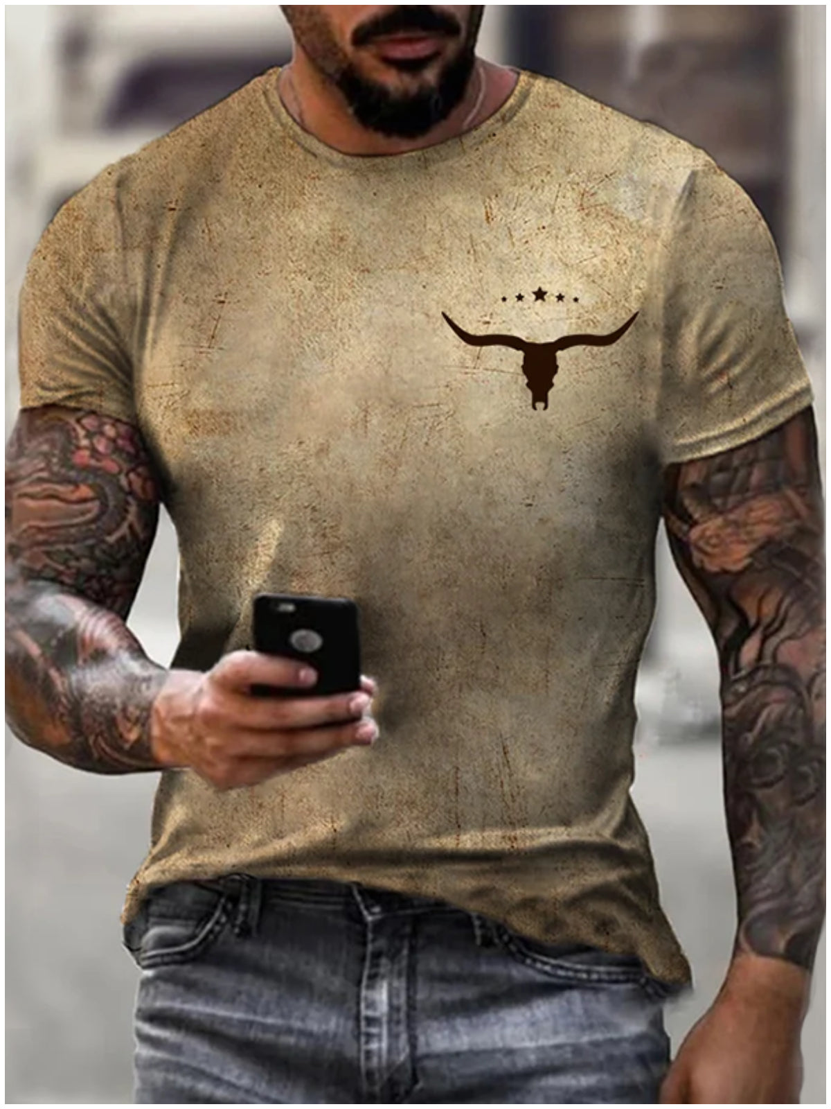 Men'S Western Retro Color Short Sleeve T-Shirt